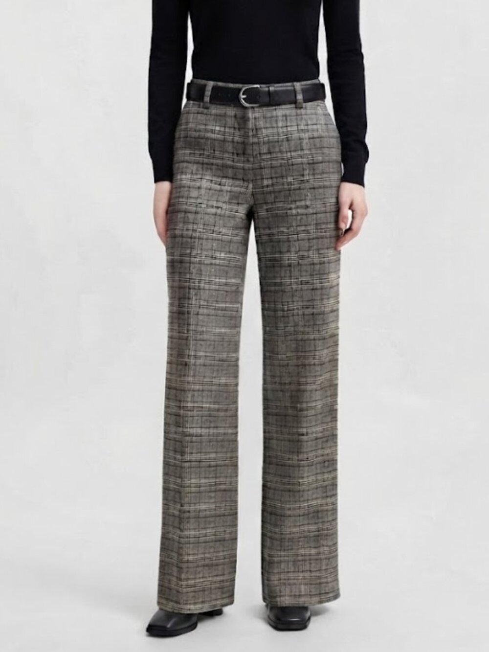LOFT High Waist Curvy Fit Wide Leg Glen Plaid Trouser Pants Size 6
